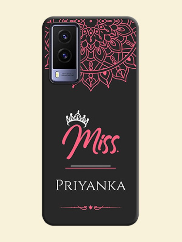 Mrs Name with Floral Design on Space Black Personalized Soft Matte Phone Covers - Vivo V21E 5G
