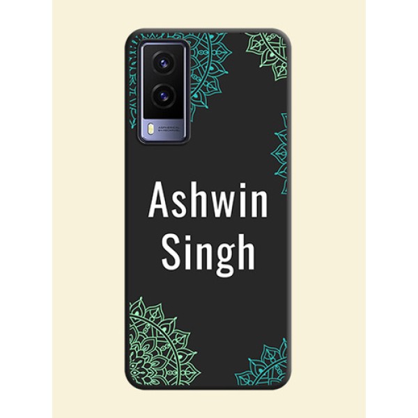 Your Name with Floral Design on Space Black Custom Soft Matte Back Cover - Vivo V21E 5G Your Name with Floral Design on Space Black Custom Soft Matte Back Cover - Vivo V21E 5G