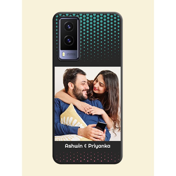 Faded Dots with Grunge Photo Frame and Text on Space Black Custom Soft Matte Phone Cases - Vivo V21E 5G Faded Dots with Grunge Photo Frame and Text on Space Black Custom Soft Matte Phone Cases - Vivo V21E 5G