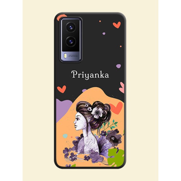 Namecase For Her With Fancy Lady Image On Space Black Personalized Soft Matte Phone Covers -Vivo V21E 5G
