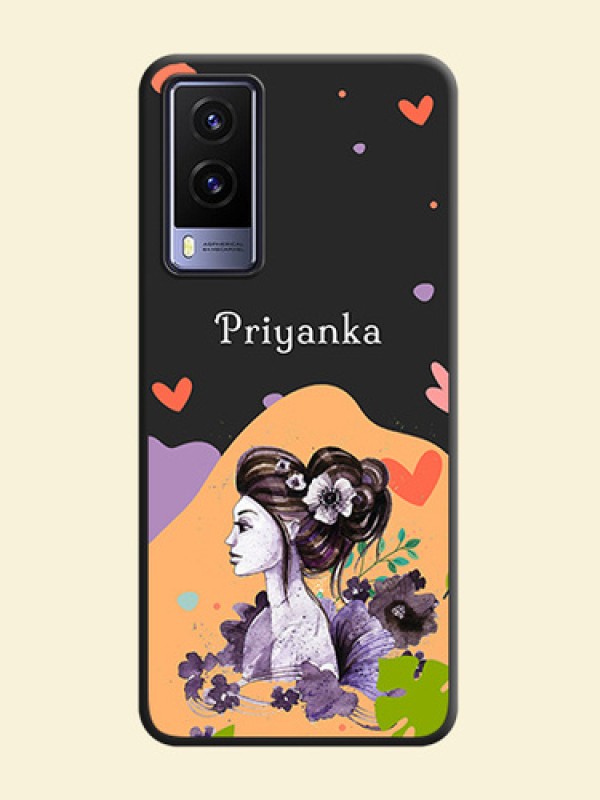 Namecase For Her With Fancy Lady Image On Space Black Personalized Soft Matte Phone Covers -Vivo V21E 5G