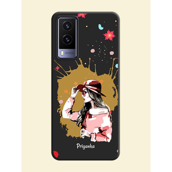 Mordern Lady With Color Splash Background With Custom Text On Space Black Personalized Soft Matte Phone Covers -Vivo V21E 5G
