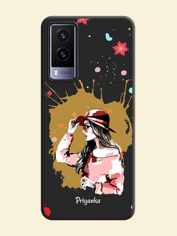 Mordern Lady With Color Splash Background With Custom Text On Space Black Personalized Soft Matte Phone Covers -Vivo V21E 5G