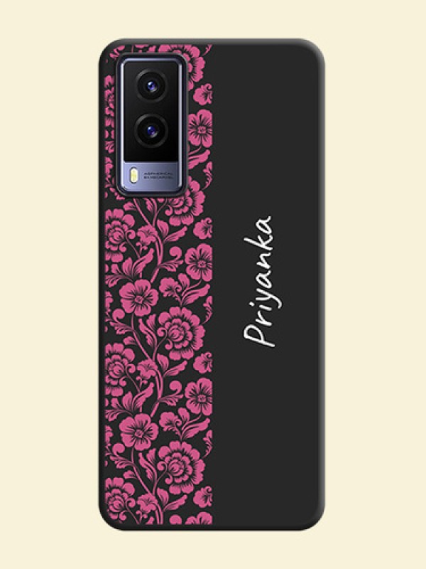 Pink Floral Pattern Design With Custom Text On Space Black Personalized Soft Matte Phone Covers -Vivo V21E 5G