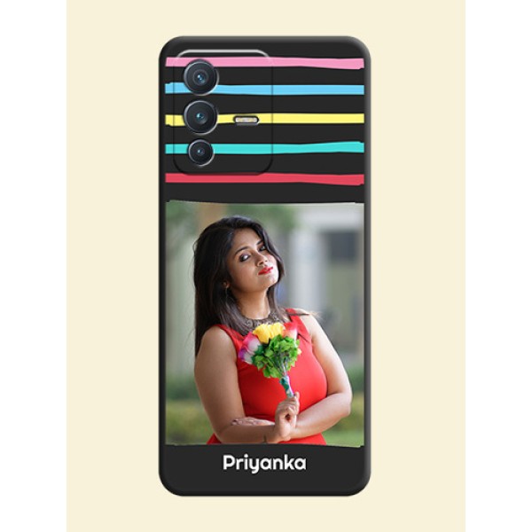 Multicolor Lines with Image on Space Black Personalized Soft Matte Phone Covers - Vivo V23 5G Multicolor Lines with Image on Space Black Personalized Soft Matte Phone Covers - Vivo V23 5G