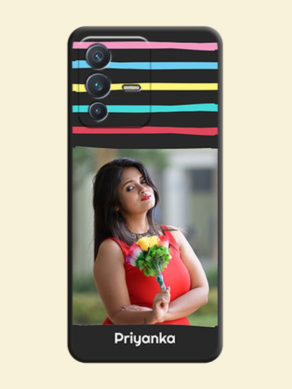 Multicolor Lines with Image on Space Black Personalized Soft Matte Phone Covers - Vivo V23 5G