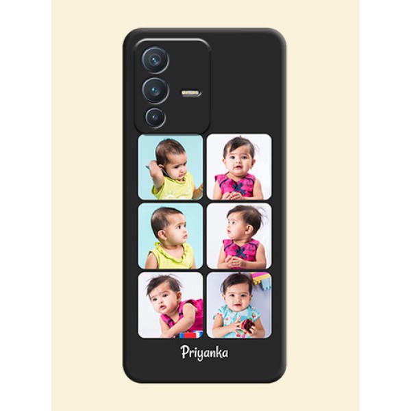 Floral Art with 6 Image Holder on Photo on Space Black Soft Matte Mobile Case - Vivo V23 5G