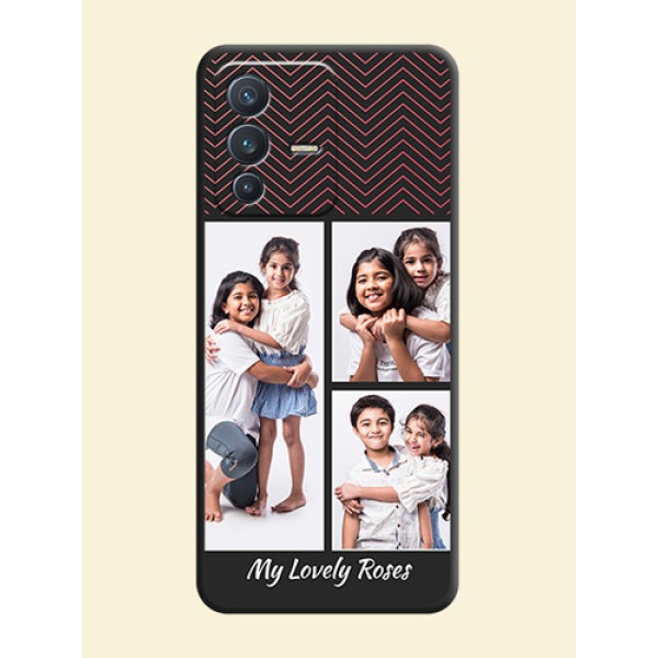 Wave Pattern with 3 Image Holder on Space Black Custom Soft Matte Back Cover - Vivo V23 5G Wave Pattern with 3 Image Holder on Space Black Custom Soft Matte Back Cover - Vivo V23 5G