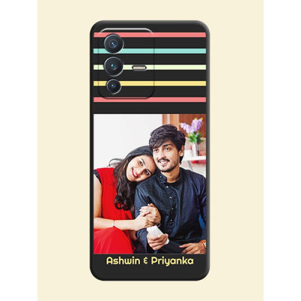 Color Stripes with Photo and Text on Photo on Space Black Soft Matte Mobile Case - Vivo V23 5G Color Stripes with Photo and Text on Photo on Space Black Soft Matte Mobile Case - Vivo V23 5G