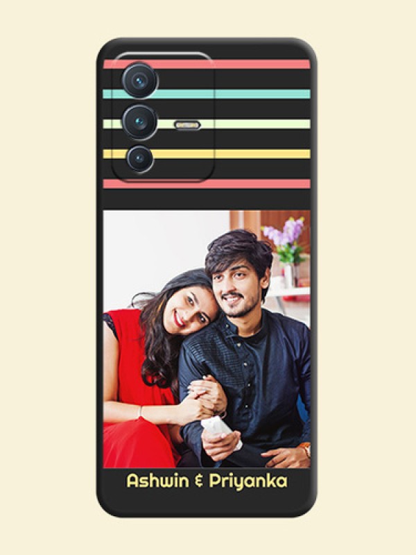 Color Stripes with Photo and Text on Photo on Space Black Soft Matte Mobile Case - Vivo V23 5G