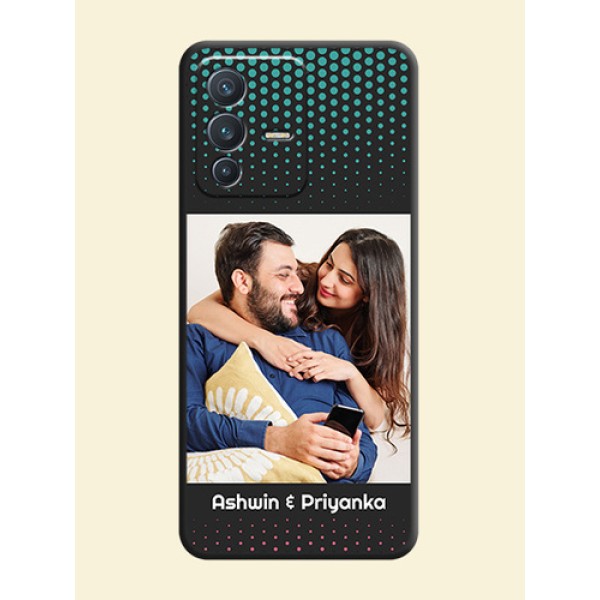 Faded Dots with Grunge Photo Frame and Text on Space Black Custom Soft Matte Phone Cases - Vivo V23 5G Faded Dots with Grunge Photo Frame and Text on Space Black Custom Soft Matte Phone Cases - Vivo V23 5G