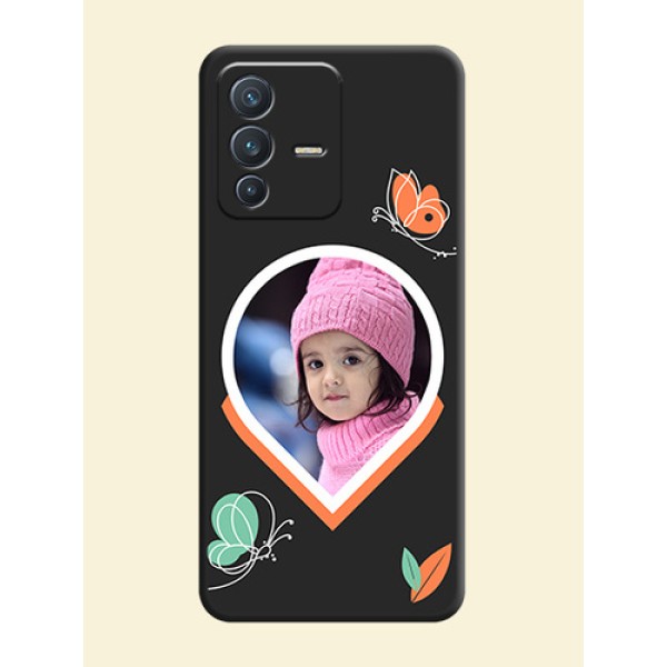 Upload Pic With Simple Butterly Design On Space Black Personalized Soft Matte Phone Covers -Vivo V23 5G Upload Pic With Simple Butterly Design On Space Black Personalized Soft Matte Phone Covers -Vivo V23 5G