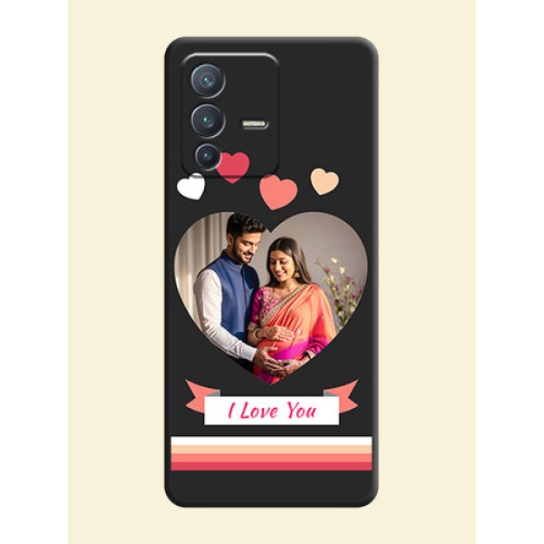Love Shaped Photo with Colorful Stripes on Personalised Space Black Soft Matte Cases - Vivo V23 Pro 5G Love Shaped Photo with Colorful Stripes on Personalised Space Black Soft Matte Cases - Vivo V23 Pro 5G