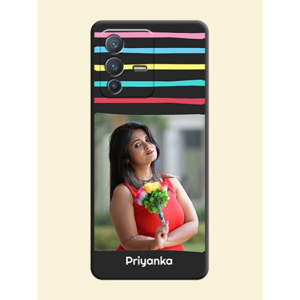 Multicolor Lines with Image on Space Black Personalized Soft Matte Phone Covers - Vivo V23 Pro 5G Multicolor Lines with Image on Space Black Personalized Soft Matte Phone Covers - Vivo V23 Pro 5G