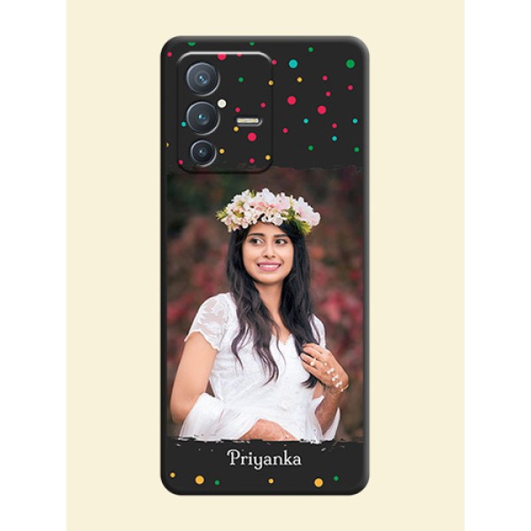 Multicolor Dotted Pattern with Text on Space Black Custom Soft Matte Phone Back Cover - Vivo V23 Pro 5G Multicolor Dotted Pattern with Text on Space Black Custom Soft Matte Phone Back Cover - Vivo V23 Pro 5G