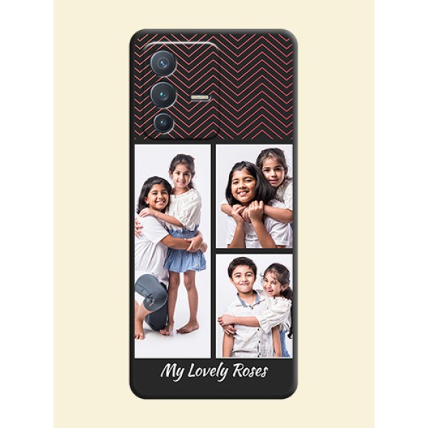 Wave Pattern with 3 Image Holder on Space Black Custom Soft Matte Back Cover - Vivo V23 Pro 5G Wave Pattern with 3 Image Holder on Space Black Custom Soft Matte Back Cover - Vivo V23 Pro 5G