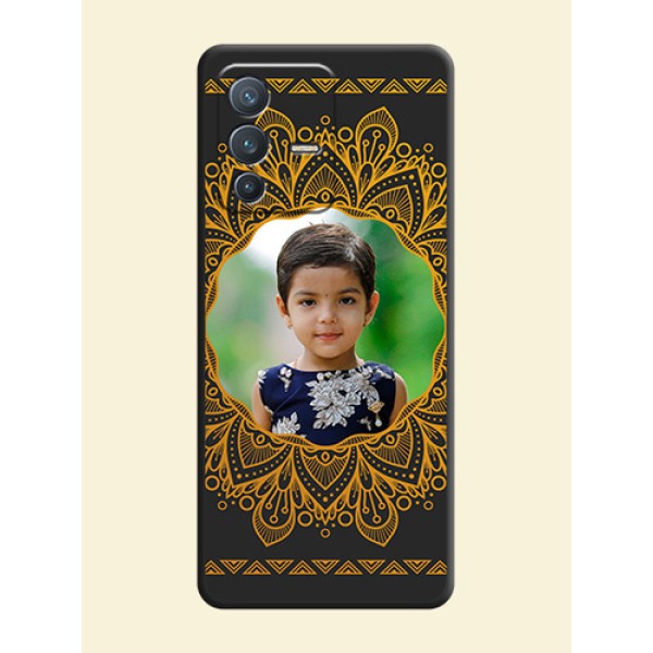 Round Image with Floral Design on Photo on Space Black Soft Matte Mobile Cover - Vivo V23 Pro 5G Round Image with Floral Design on Photo on Space Black Soft Matte Mobile Cover - Vivo V23 Pro 5G