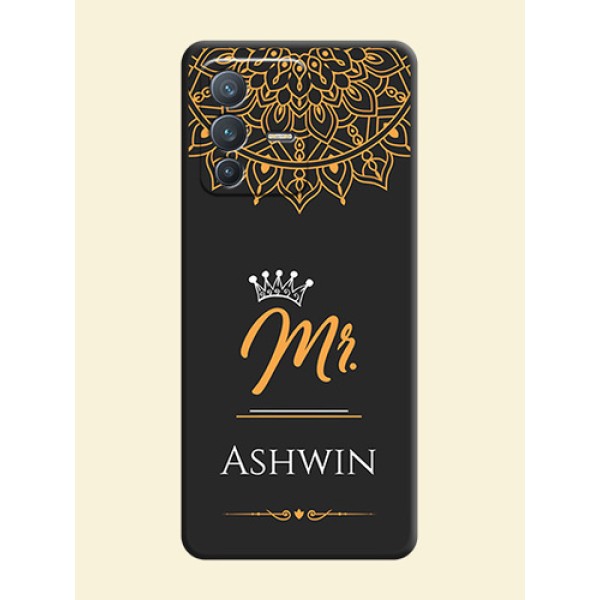 Mr Name with Floral Design on Personalised Space Black Soft Matte Cases - Vivo V23 Pro 5G