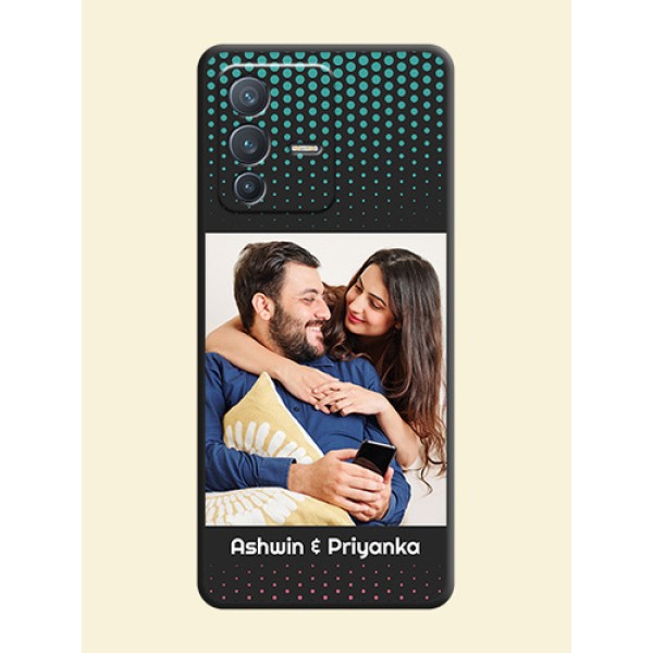 Faded Dots with Grunge Photo Frame and Text on Space Black Custom Soft Matte Phone Cases - Vivo V23 Pro 5G Faded Dots with Grunge Photo Frame and Text on Space Black Custom Soft Matte Phone Cases - Vivo V23 Pro 5G