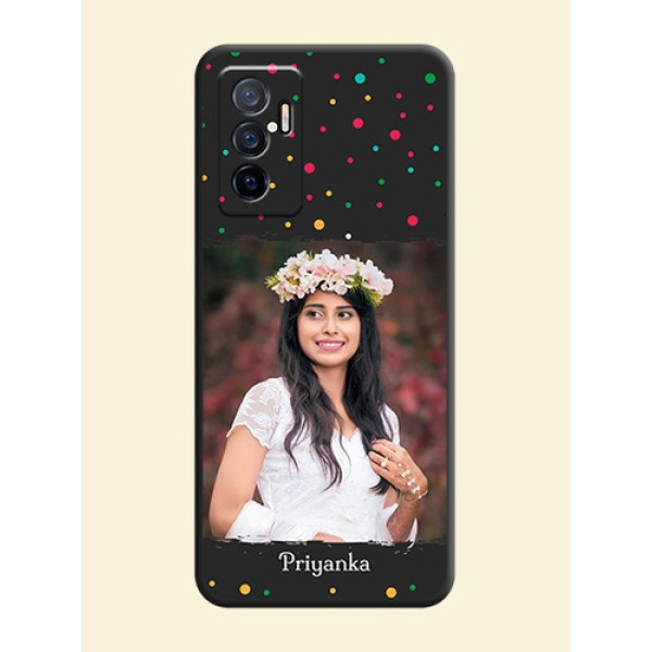 Multicolor Dotted Pattern with Text on Space Black Custom Soft Matte Phone Back Cover - Vivo V23e 5G Multicolor Dotted Pattern with Text on Space Black Custom Soft Matte Phone Back Cover - Vivo V23e 5G