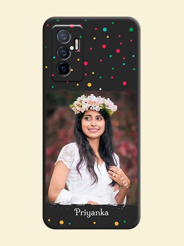 Multicolor Dotted Pattern with Text on Space Black Custom Soft Matte Phone Back Cover - Vivo V23e 5G