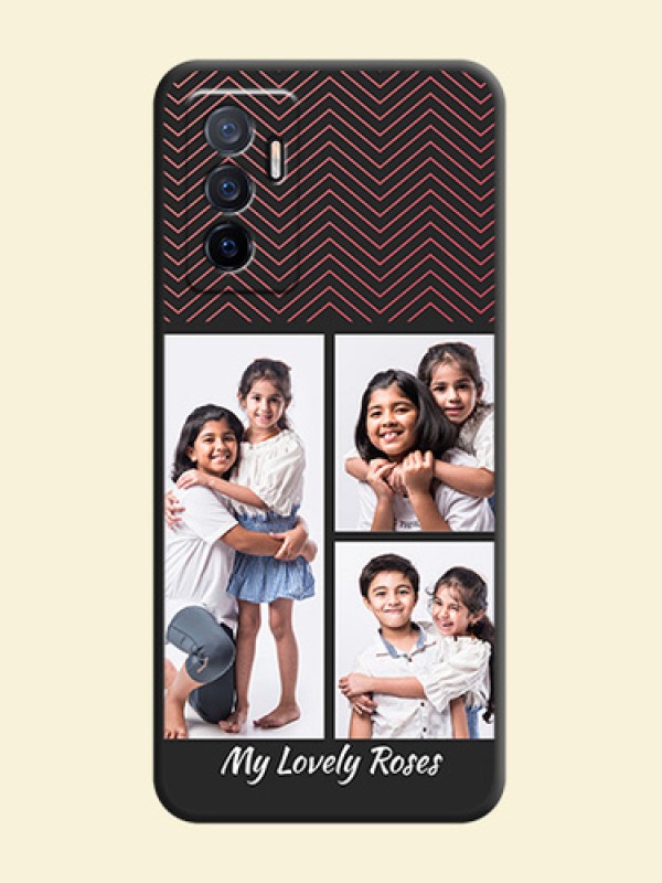 Wave Pattern with 3 Image Holder on Space Black Custom Soft Matte Back Cover - Vivo V23e 5G
