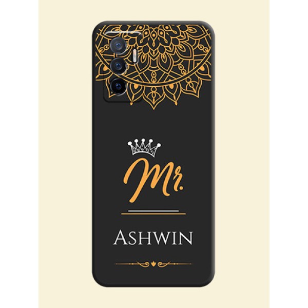 Mr Name with Floral Design on Personalised Space Black Soft Matte Cases - Vivo V23e 5G Mr Name with Floral Design on Personalised Space Black Soft Matte Cases - Vivo V23e 5G