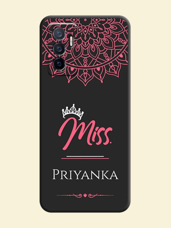Mrs Name with Floral Design on Space Black Personalized Soft Matte Phone Covers - Vivo V23e 5G