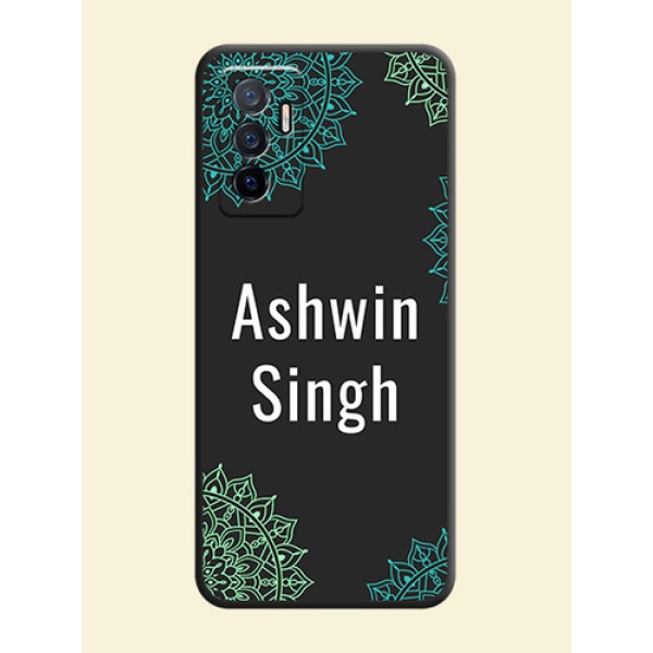 Your Name with Floral Design on Space Black Custom Soft Matte Back Cover - Vivo V23e 5G Your Name with Floral Design on Space Black Custom Soft Matte Back Cover - Vivo V23e 5G