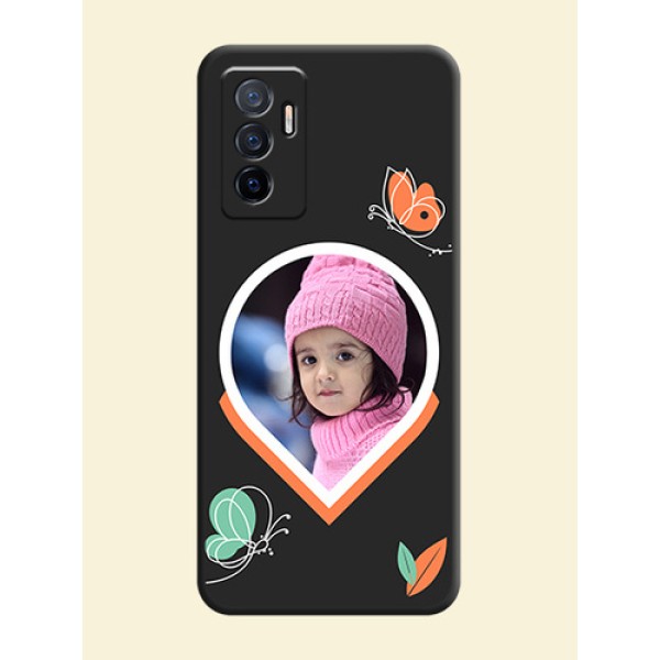Upload Pic With Simple Butterly Design On Space Black Personalized Soft Matte Phone Covers -Vivo V23E 5G Upload Pic With Simple Butterly Design On Space Black Personalized Soft Matte Phone Covers -Vivo V23E 5G