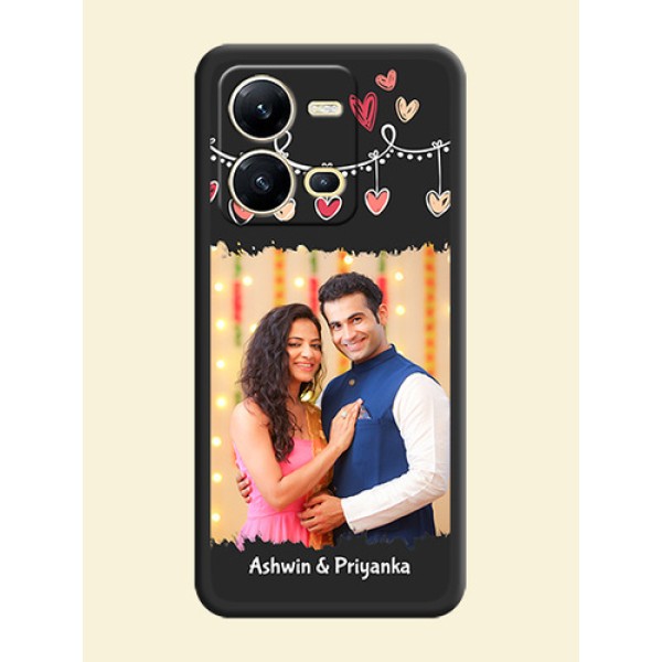 Pink Love Hangings with Name on Space Black Custom Soft Matte Phone Cases - Vivo V25 5G Pink Love Hangings with Name on Space Black Custom Soft Matte Phone Cases - Vivo V25 5G