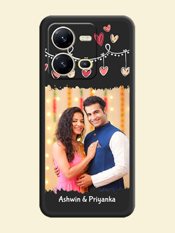 Pink Love Hangings with Name on Space Black Custom Soft Matte Phone Cases - Vivo V25 5G