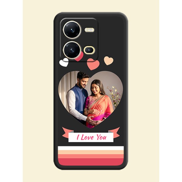 Love Shaped Photo with Colorful Stripes on Personalised Space Black Soft Matte Cases - Vivo V25 5G Love Shaped Photo with Colorful Stripes on Personalised Space Black Soft Matte Cases - Vivo V25 5G