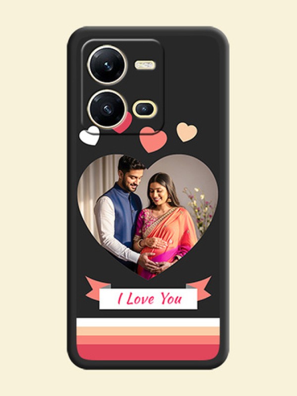 Love Shaped Photo with Colorful Stripes on Personalised Space Black Soft Matte Cases - Vivo V25 5G