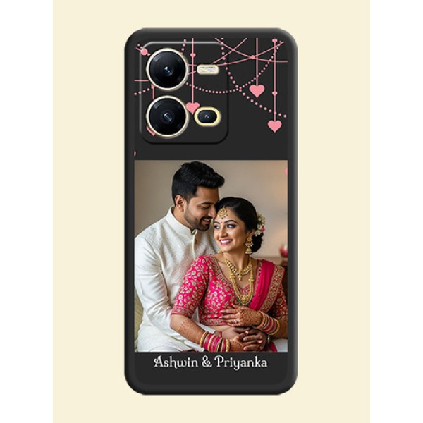 Pink Love Hangings with Text on Space Black Custom Soft Matte Back Cover - Vivo V25 5G Pink Love Hangings with Text on Space Black Custom Soft Matte Back Cover - Vivo V25 5G