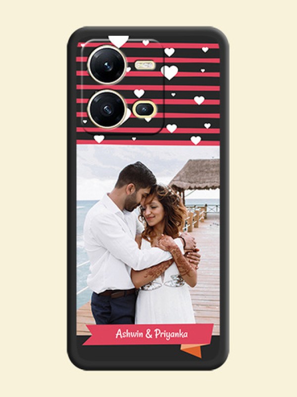 White Color Love Symbols with Pink Lines Pattern on Space Black Custom Soft Matte Phone Cases - Vivo V25 5G