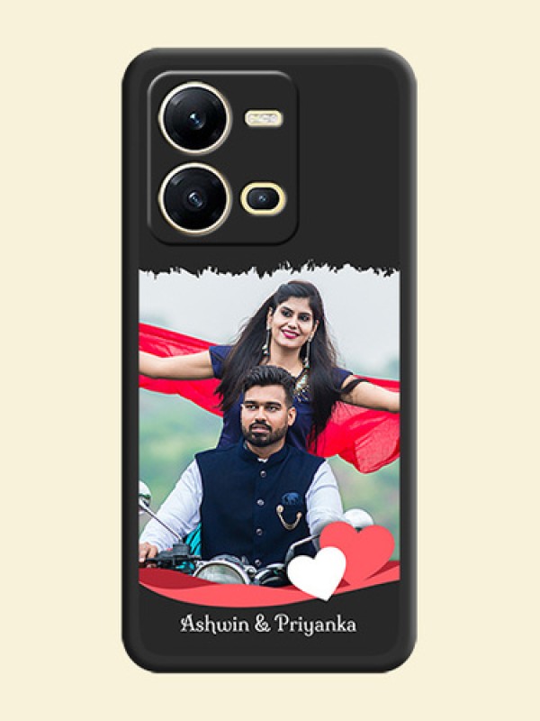 Pin Color Love Shaped Ribbon Design with Text on Space Black Custom Soft Matte Phone Back Cover - Vivo V25 5G