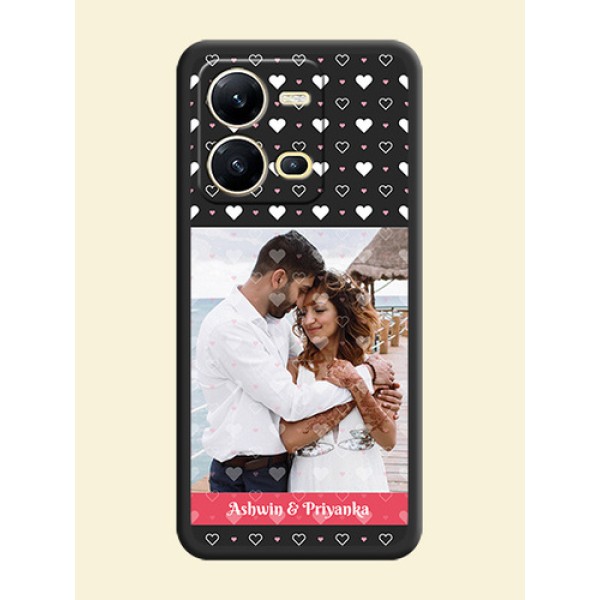 White Color Love Symbols with Text Design on Photo on Space Black Soft Matte Phone Cover - Vivo V25 5G White Color Love Symbols with Text Design on Photo on Space Black Soft Matte Phone Cover - Vivo V25 5G