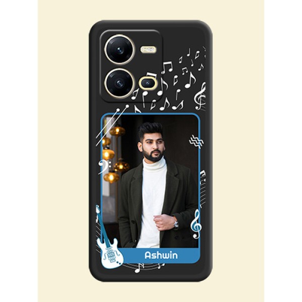 Musical Theme Design with Text on Photo on Space Black Soft Matte Mobile Case - Vivo V25 5G Musical Theme Design with Text on Photo on Space Black Soft Matte Mobile Case - Vivo V25 5G