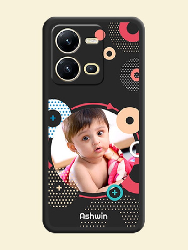 Multicoloured Round Image on Personalised Space Black Soft Matte Cases - Vivo V25 5G