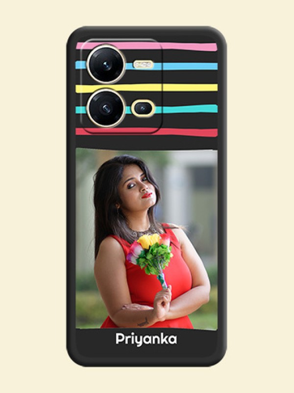 Multicolor Lines with Image on Space Black Personalized Soft Matte Phone Covers - Vivo V25 5G