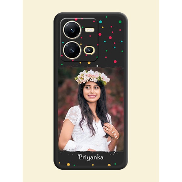 Multicolor Dotted Pattern with Text on Space Black Custom Soft Matte Phone Back Cover - Vivo V25 5G Multicolor Dotted Pattern with Text on Space Black Custom Soft Matte Phone Back Cover - Vivo V25 5G