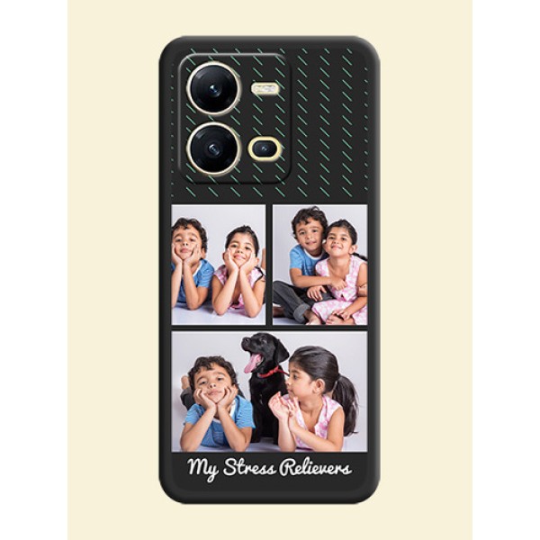 Cross Dotted Pattern with 2 Image Holder on Personalised Space Black Soft Matte Cases - Vivo V25 5G Cross Dotted Pattern with 2 Image Holder on Personalised Space Black Soft Matte Cases - Vivo V25 5G