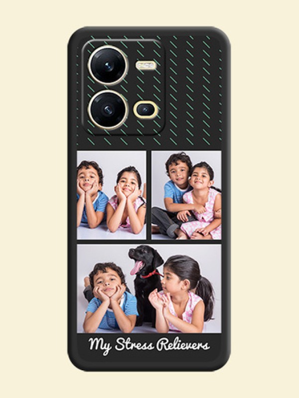 Cross Dotted Pattern with 2 Image Holder  on Personalised Space Black Soft Matte Cases - Vivo V25 5G