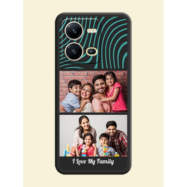 Wave Pattern with 2 Image Holder on Space Black Personalized Soft Matte Phone Covers - Vivo V25 5G Wave Pattern with 2 Image Holder on Space Black Personalized Soft Matte Phone Covers - Vivo V25 5G