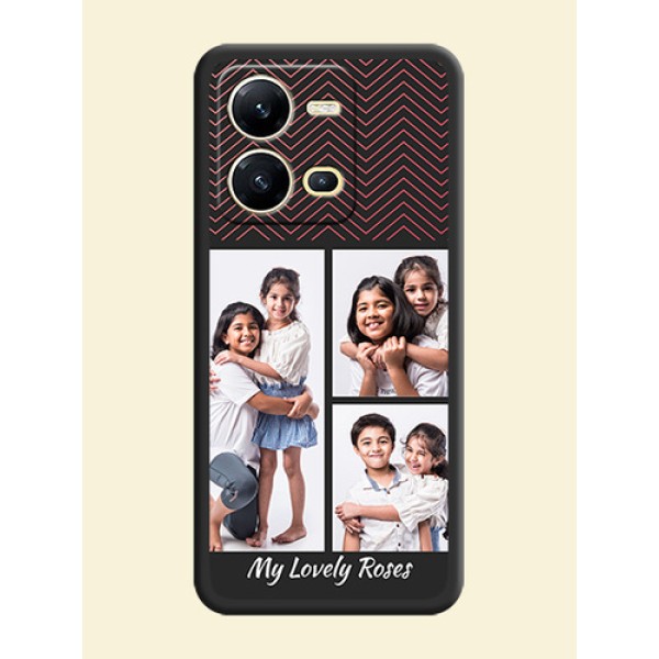 Wave Pattern with 3 Image Holder on Space Black Custom Soft Matte Back Cover - Vivo V25 5G Wave Pattern with 3 Image Holder on Space Black Custom Soft Matte Back Cover - Vivo V25 5G