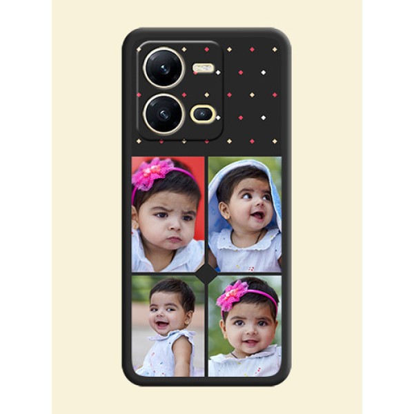 Multicolor Dotted Pattern with 4 Image Holder on Space Black Custom Soft Matte Phone Cases - Vivo V25 5G Multicolor Dotted Pattern with 4 Image Holder on Space Black Custom Soft Matte Phone Cases - Vivo V25 5G