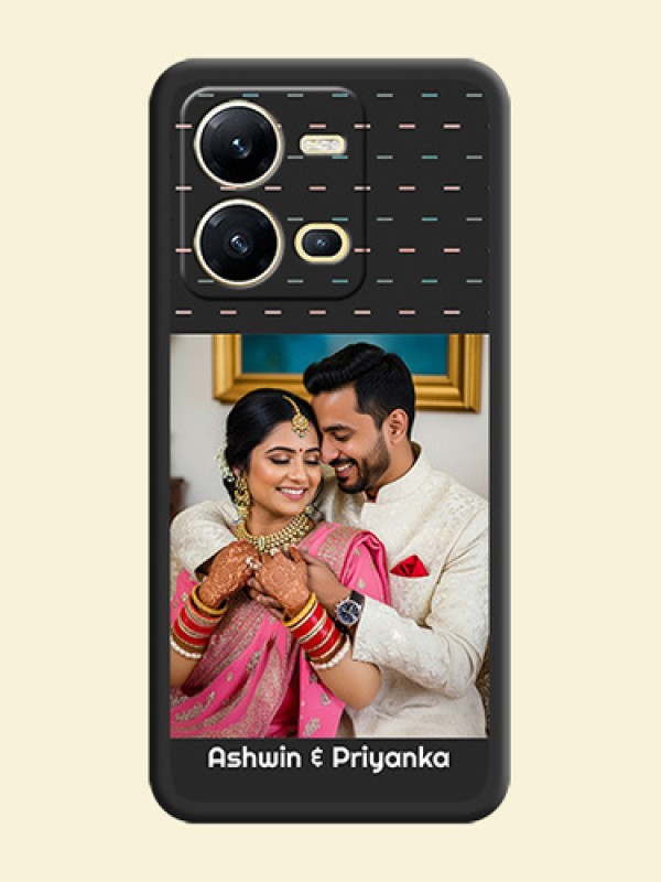 Line Pattern Design with Text on Space Black Custom Soft Matte Phone Back Cover - Vivo V25 5G