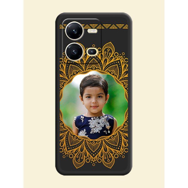 Round Image with Floral Design on Photo on Space Black Soft Matte Mobile Cover - Vivo V25 5G Round Image with Floral Design on Photo on Space Black Soft Matte Mobile Cover - Vivo V25 5G