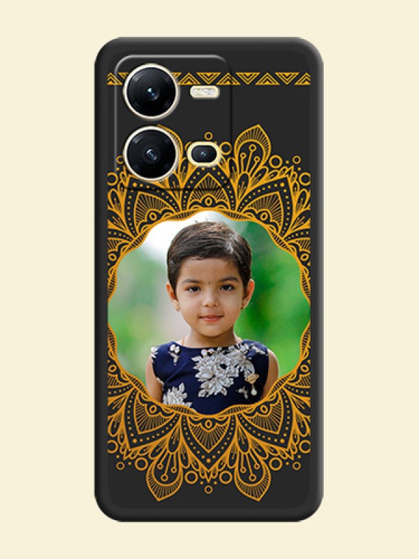 Round Image with Floral Design on Photo on Space Black Soft Matte Mobile Cover - Vivo V25 5G